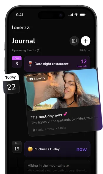 Memory timeline and journal feature for couples